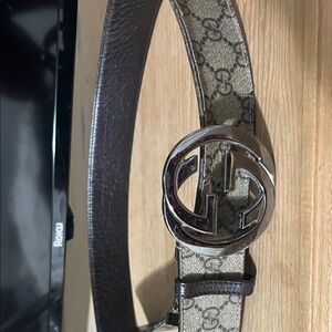 Gucci Dark Brown Leather Belt with Silver Buckle
